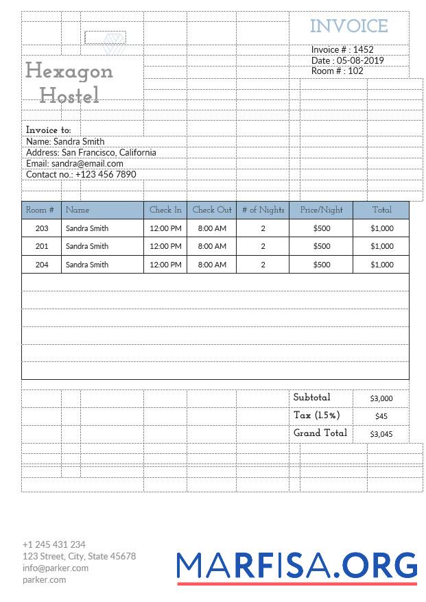 Realistic Hostel Invoice Template